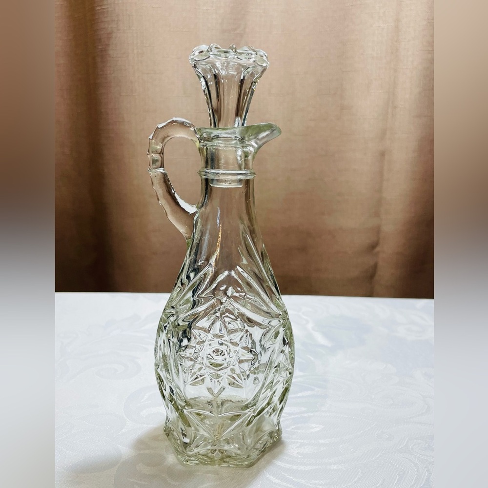 Vintage Anchor Hocking Clear Pressed Glass Cruet with a Star of David Pattern